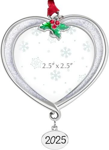 Miniatura 8 de Adorno para árbol de Navidad Marco de fotos Colgante de metal para fiestas Marco de fotos de 2.5 pulgadas Charm decorativo de mascotas, primera