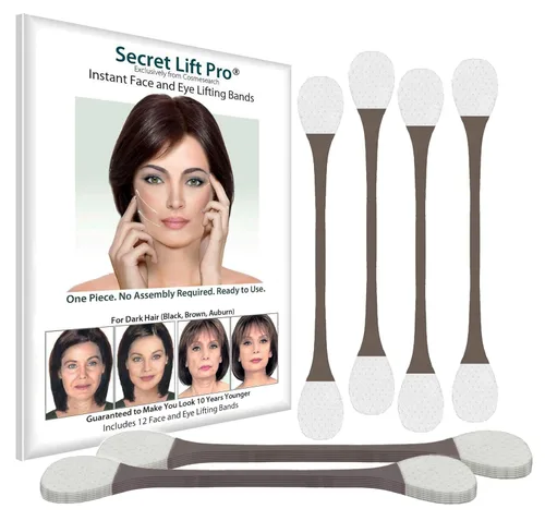 CosmeSearch, Inc. Secret Lift Pro - Cintas de estiramiento facial y de ojos premontadas con bandas talla única (cabello oscuro)