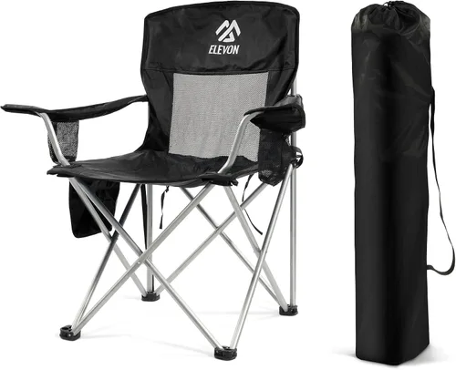 Miniatura 21 de Silla de camping Elevon, silla plegable portátil al aire libre con brazos, soporte para tazas y bolsa de transporte