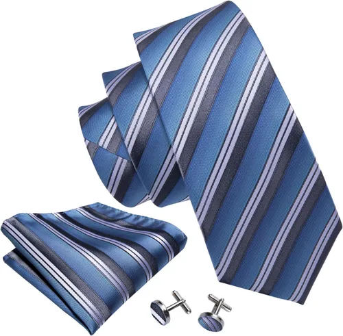 Miniatura 341 de Barry.Wang Juego de corbatas para hombre, corbata de seda a rayas, tejido a cuadros, gemelos formales, negocios, boda