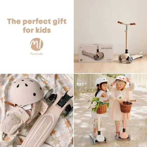 Miniatura 6 de MomnLittle - Patinete para niños de 3 a 10 años (beige/rosa/azul marino/blanco) de 3 ruedas con luces LED, certificado por la CPSC plegable y 4