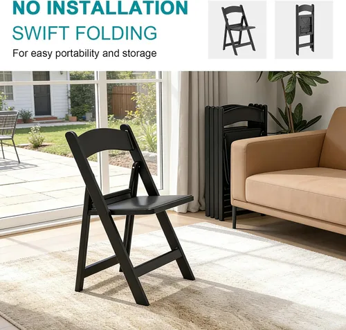 Miniatura 6 de Paquete de 4 sillas plegables de resina, sillas plegables de capacidad de peso de 650 libras con asientos acolchados, silla plegable ligera