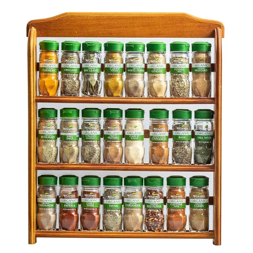 McCormick Gourmet Organizador de especias orgánicas de madera de tres niveles de 24 piezas con especias incluidas, 27.6 onzas