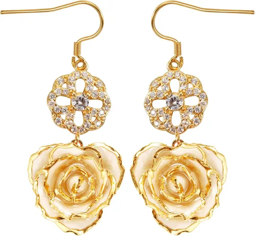 Miniatura 5 de Aretes de rosa chapados en oro para mujer, aretes de rosa de moda, el mejor regalo para esposa, madre en el día de San Valentín, aniversario