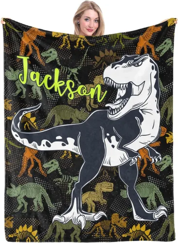 Manta personalizada de dinosaurio para niños, mantas con nombre personalizado, manta suave para niños, niñas, bebés, manta personalizada de animales