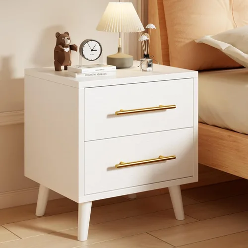 Miniatura 9 de Aiho Juego de 2 mesitas de noche, juego de mesita de noche para dormitorio, mesita de noche de madera con asas de metal, 2 cajones, mesita de noche