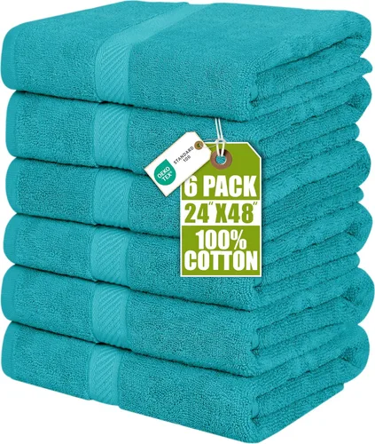 Utopia Towels Juego de 6 toallas de baño (24 x 48 pulgadas), 100% algodón hilado en anillo de 500 GSM, medianas, ligeras y altamente absorbentes, de
