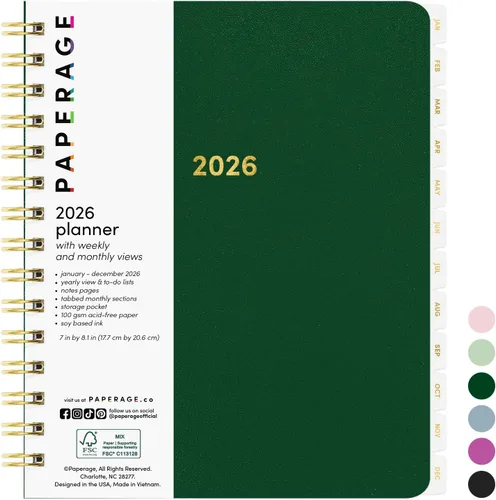 Miniatura 9 de PAPERAGE Agenda semanal y mensual 2026, 12 meses (enero de 2026 a diciembre de 2026), 5.6 x 8 pulgadas, agenda 2026 de tapa dura con hojas semanales