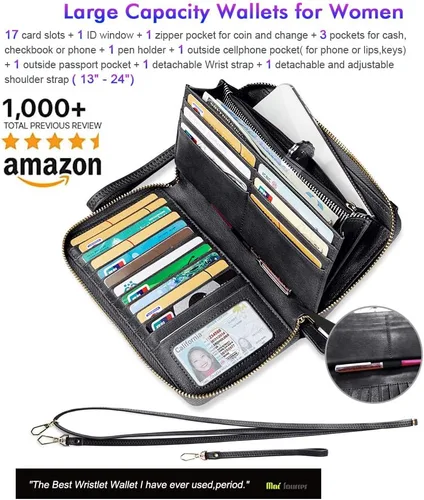 Miniatura 2 de nuoku Cartera RFID para mujer, bolso cruzado con cremallera alrededor de 2 correas
