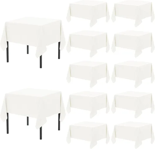 Miniatura 26 de 12 paquetes de manteles blancos, 52 x 52 pulgadas, manteles lavables de poliéster resistentes a manchas y arrugas para mesas cuadradas, mantel
