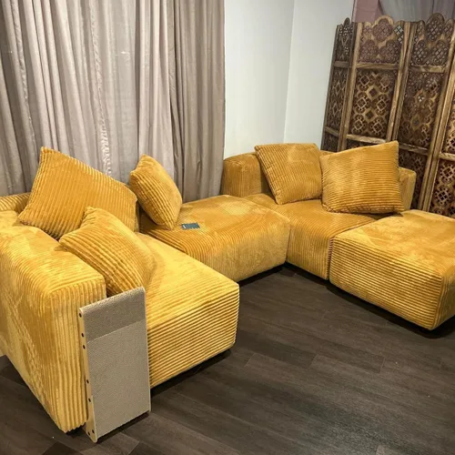 Miniatura 7 de Acanva - Sofá modular convertible de corduroy en forma de L, 4 plazas con combinación libre de esquina, convertible a cama diurna, sofá amplio