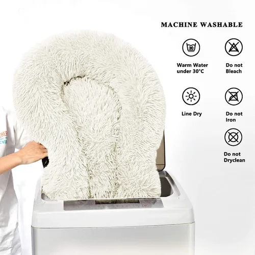 Miniatura 4 de ANWA - Cama redonda para perro mediano, lavable, cama tipo dona para perro grande, cómoda, acogedora y relajante Blanco