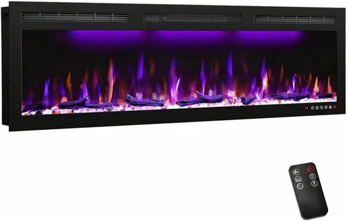 Miniatura 13 de Chimenea eléctrica Mystflame, chimenea empotrable o montada en la pared, chimenea lineal de marco delgado con opciones de madera y capa de cristal