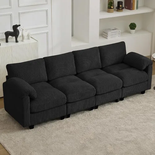 Miniatura 33 de Sofá biplaza modular de 61 pulgadas, asiento extra profundo para sala de estar, sofá de pana profundo con almohadas para reposabrazos, cosido