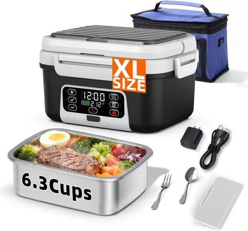 Lonchera eléctrica inalámbrica XL de 6.3 tazas para adultos, 20000 mAh recargable alimentada por batería inteligente para hombres y mujeres,