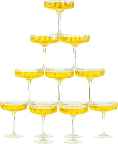 Miniatura 10 de Khen Copas Coupe Vintage Art Déco Acanaladas - Copas Acanaladas para Martini, Champán y Cóctel de 8 oz Bonitos Juegos de Cristalería - Cristalería