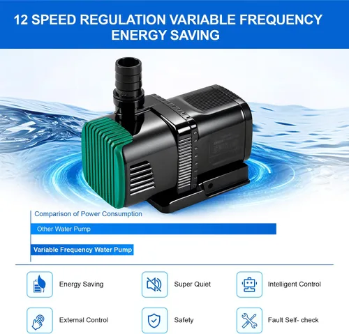 Miniatura 5 de Luckerain Bomba de acuario ultra silenciosa ajustable de 12 velocidades 22 W 800 GPH Bomba de retorno con controlador Sumergible Externo Anfibio