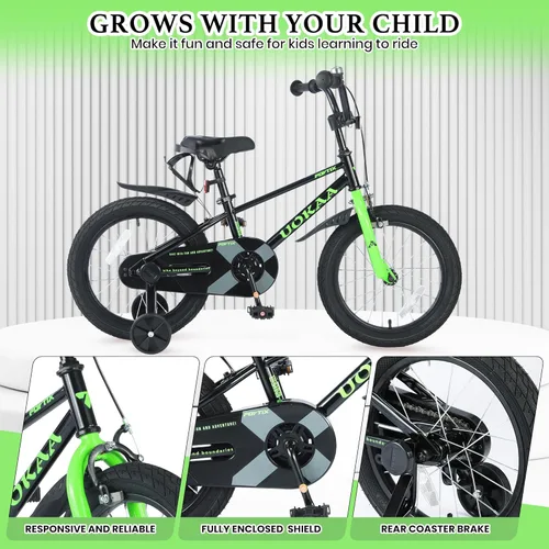 Miniatura 2 de Bicicleta para niños de 14 16 pulgadas para niños y niñas de 3 a 7 años, bicicleta para niños con ruedas de entrenamiento, freno de mano y pie