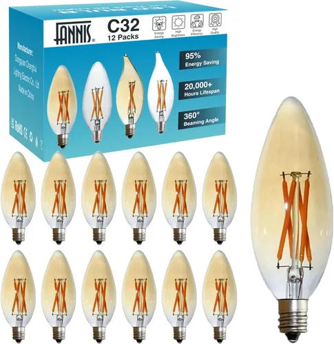 Miniatura 10 de Paquete de 6 bombillas LED Edison B10 C32, equivalente a 25 vatios, base E12, CRI 85-90 2700K blanco cálido, bombilla afilada de vidrio transparente