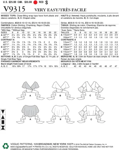 Miniatura 2 de Vogue Patterns Patrón de costura superior de Misses, 6-8-10-12-14, rojo
