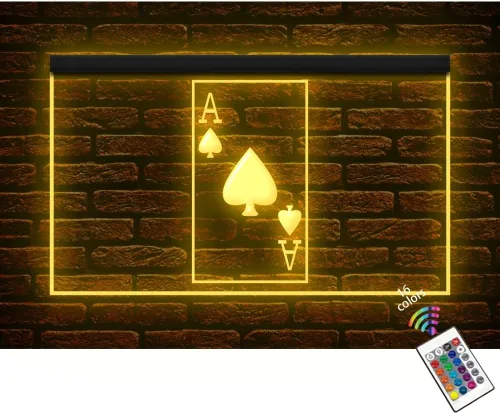 130030 Ace Spade Poker Casino Room Home Decor Display LED Light Letrero de neón (12 x 8 pulgadas, 16 colores por control remoto)