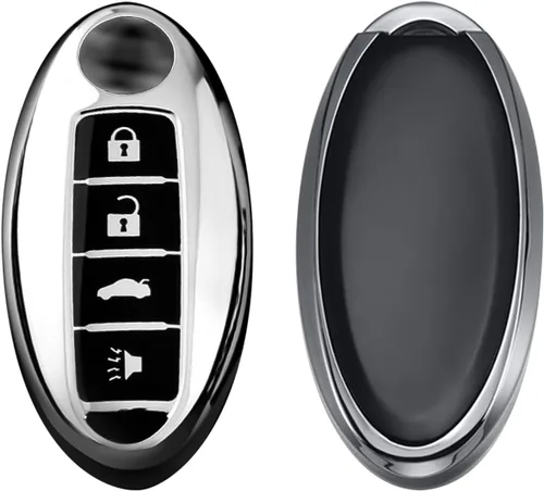 Miniatura 6 de Xotic Tech - Funda de TPU plateada con 4 botones impresos, compatible con Nissan Sentra Versa Armada Leaf Titan Altima GT-R 370Z Maxima Infiniti Q50