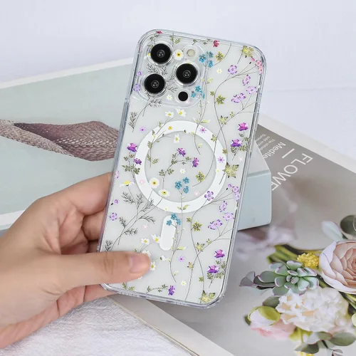 Miniatura 2 de Compatible con el teléfono 13 Pro - Funda magnética mate translúcida, de lujo, a prueba de golpes, magnética y con bonito patrón de flores, carcasa