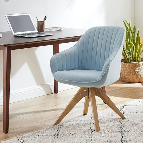Miniatura 17 de Art Leon Silla de Oficina Sin Ruedas, Silla de Escritorio Moderna de Mediados de Siglo Sin Ruedas, Silla Giratoria de Acento con Patas de Madera