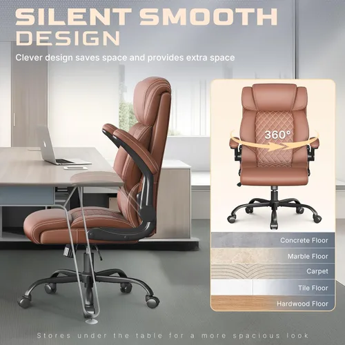 Miniatura 4 de Silla de oficina ejecutiva con respaldo alto transpirable, silla de oficina grande y alta, reposabrazos abatibles, soporte lumbar, silla giratoria