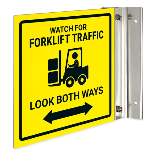 Reloj para carretilla elevadora Tráfico Look Both Ways Projecting Sign, doble cara, 6x6 pulgadas, ACM, con accesorio de níquel cepillado, fabricado