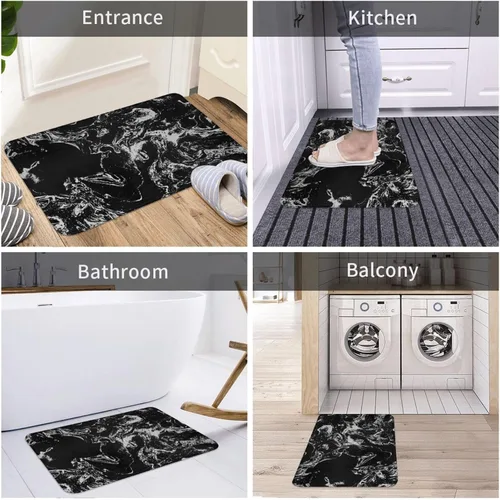 Miniatura 7 de Alfombra de baño con textura de mármol blanco y negro, antideslizante, lavable a máquina, alfombra de ducha para decoración del hogar, tapetes