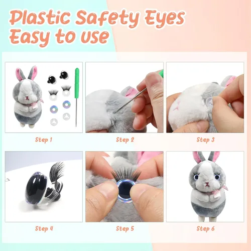Miniatura 4 de TOAOB - 4 juegos de ojos de seguridad de 0.98 pulgadas con purpurina y arandelas y pestañas para Amigurumis de plástico plateado para manualidades