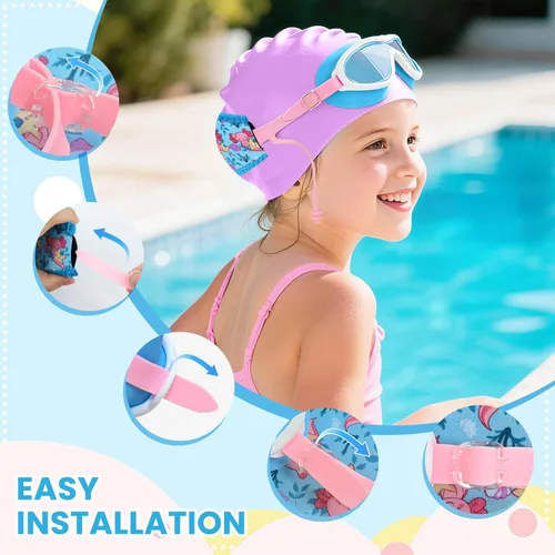 Miniatura 2 de Axolotl - Gafas de natación para niños pequeños, correa de tela, sin dolor, antiniebla, tapones para los oídos antifugas para niños y niñas Azul