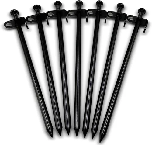 Miniatura 4 de Cheardia Paquete de 10 estacas resistentes para tienda de campaña, estacas de 10 pulgadas para acampar al aire libre, estacas de metal negro