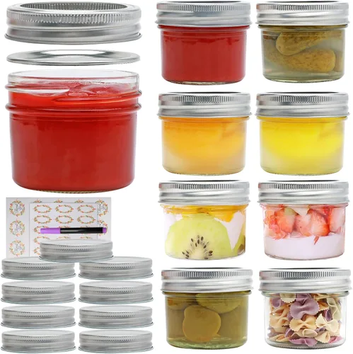 Tarros pequeños de 4 onzas, paquete de 9 tarros de vidrio con tapas regulares, mini tarros de mermelada para gelatina, mermelada, miel, postre,