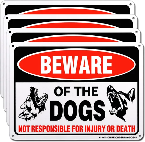Miniatura 7 de Letrero con texto en inglés "Beware of Dog", paquete de 2 letreros de 10 x 7 pulgadas, libre de óxido, 40 aluminio, impresión UV, gráficos Rojo-2