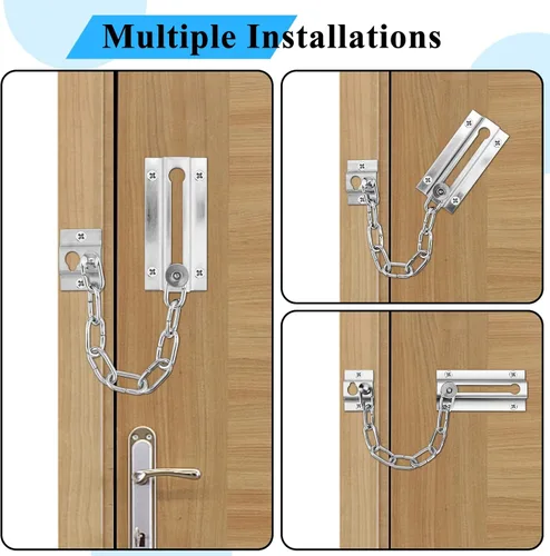 Miniatura 5 de INBOF Paquete de 2 cerraduras de cadena para puerta, cerraduras de cadena de acero inoxidable para puerta interior, grosor premium con 12 tornillos