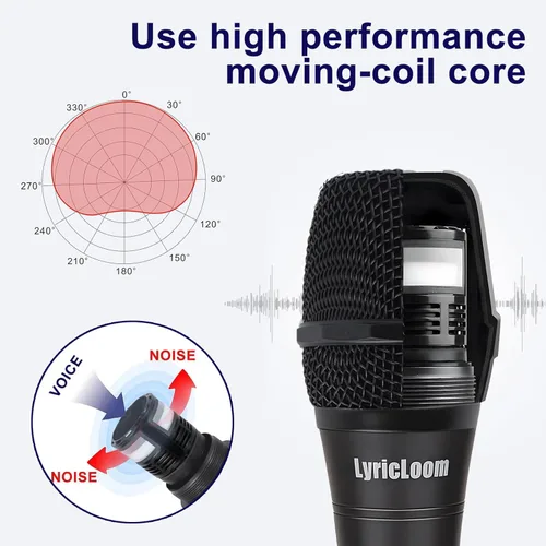 Miniatura 3 de LyricLoom Micrófono profesional con cable para canto de karaoke, micrófono dinámico vocal de mano de metal, micrófono con cable e interruptor