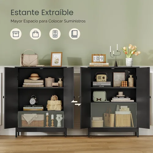 Miniatura 5 de Iwell Armario de baño, armario de almacenamiento de baño con 2 puertas y 3 estantes, 3 alturas disponibles, para sala de estar, entrada, cocina