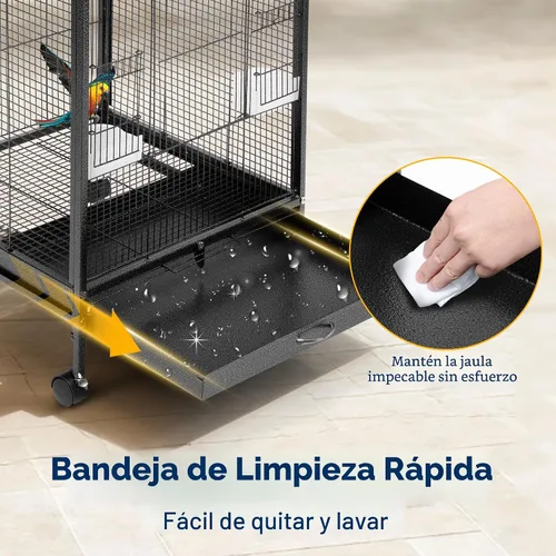 Miniatura 4 de VIVOHOME - Jaula de hierro forjado de 30 pulgadas de altura con soporte rodante para loros, cotorras, agapornis, cacatúas