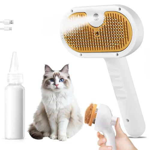 Juego de cepillos de vapor para mascotas 3 en 1 para perros y gatos, peine de aseo con aerosol, herramienta de desfurado, depilación asistida por