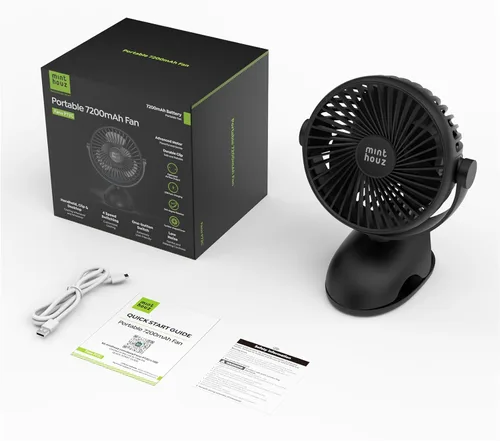 Miniatura 9 de Minthouz Ventilador de clip, ventilador de escritorio pequeño recargable USB-C de 8000 mAh, ventilador de escritorio pequeño de 4 velocidades