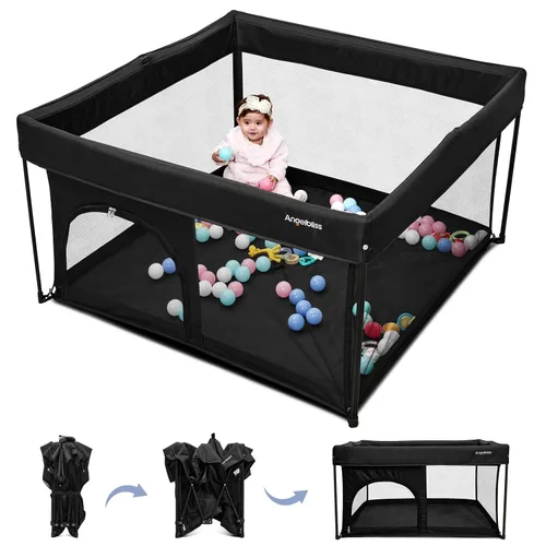 Miniatura 9 de Corralito plegable para bebés de 50 x 50 pulgadas, listo para usar fuera de la caja, para bebés y niños pequeños, patio de juegos portátil con malla