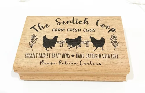 Miniatura 2 de Sellos personalizados de cartón de huevos frescos de granja, huevos de gallina, reunidos a mano con amor, sello de goma de madera