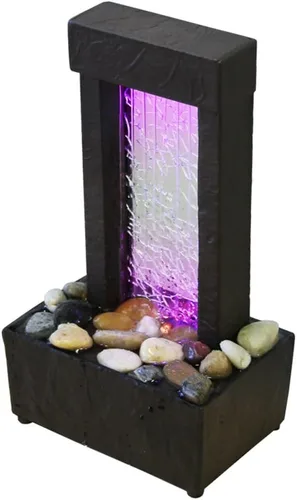 Miniatura 2 de Nature's Mark Fuente de mesa de 10" H con vidrio agrietado, espectáculo de luces, con rocas naturales de río y luces LED que cambian