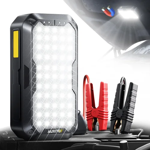 AUXITO Arrancador Portátil - Arrancador de Batería de Coche de 4000A (8L Gasolina/7L Diésel) Luz de Camping 2000LM, Caja de Arranque de 12V con Luz