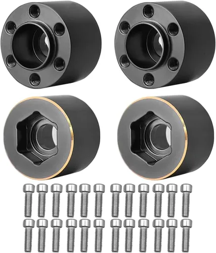 Miniatura 10 de 4 unidades de ruedas Beadlock de 1.9 y 2.2 pulgadas, adaptadores anchos de cubo de rueda hexagonal de 0.472 in para actualizaciones de oruga RC Negro