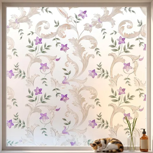 Miniatura 9 de Película decorativa para ventana, diseño de flores, película de privacidad de vidrio de adherencia estática para puerta, tintes de ventana