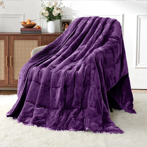 Miniatura 17 de Uttermara - Manta con peso de vellón sherpa de 15 libras para adultos, vellón ultrasuave y sherpa unicolor, manta de felpa acogedora de doble cara