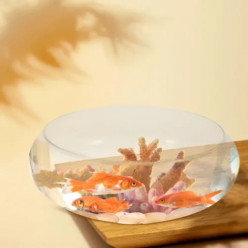 Miniatura 2 de Happyyami Jarrón de vidrio para peces de cristal, cuenco transparente de boca ancha, jarrón redondo, terrario, planta de aire, maceta hidropónica